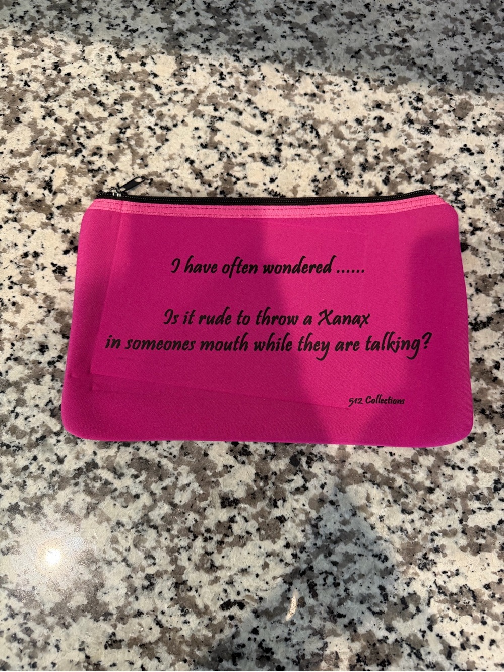 Hot Pink Zipper Pouch with Black Script